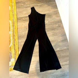 Blk Jumpsuit asymmetrical top & left leg opening